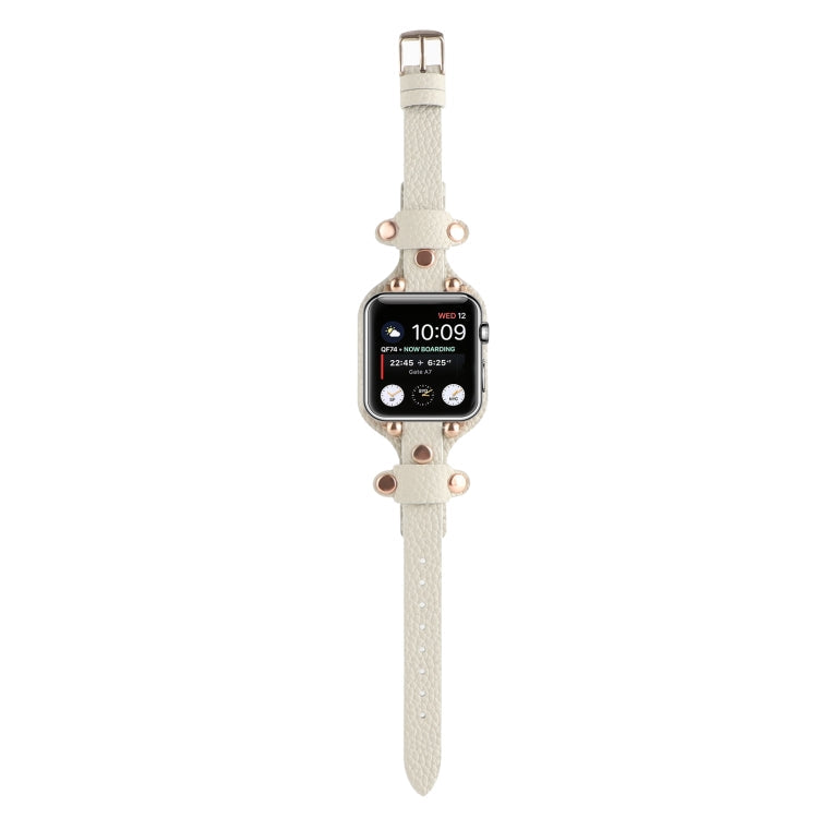 Frendorf | Armband Echtleder Uhrband für Apple Watch Series 9&8&7 41mm / SE 3&SE 2&6&SE&5&4 40mm / 3&2&1 38mm (Beige)