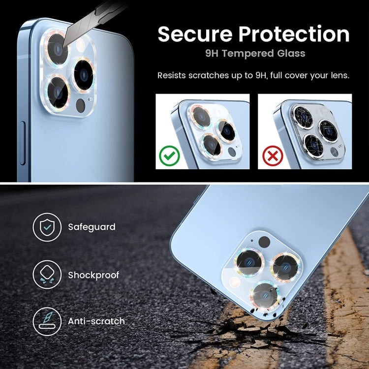 Frendorf | Für iPhone 13 Pro / 13 Pro Max Glitter Ring Gehärtetes Glas Kameraobjektiv Film (Gold)