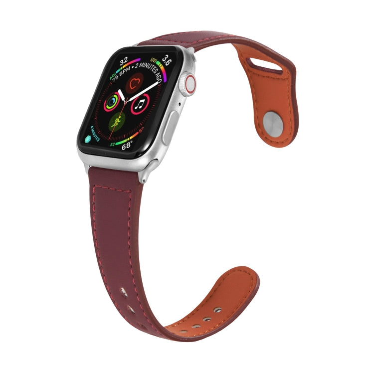 Frerndorf | Nail Silber Schnalle Leder Uhrband Für Apple Watch Ultra 49mm&Watch Ultra 2 49mm / Series 9&8&7 45mm / SE 3&SE 2&6&SE&5&4 44mm / 3&2&1 42mm(Weinrot)