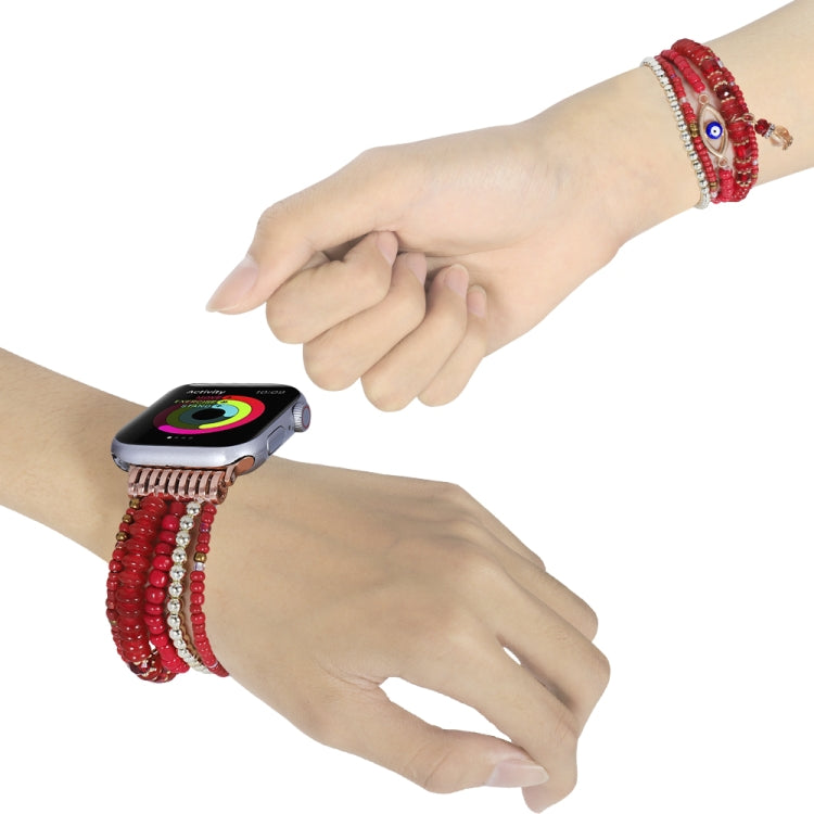 Frendorf | Augenperlenkette Uhrband für Apple Watch Ultra 49mm & Watch Ultra 2 49mm / Series 9 & 8 & 7 45mm / SE 3 & SE 2 & 6 & SE & 5 & 4 44mm / 3 & 2 & 1 42mm (Rot)