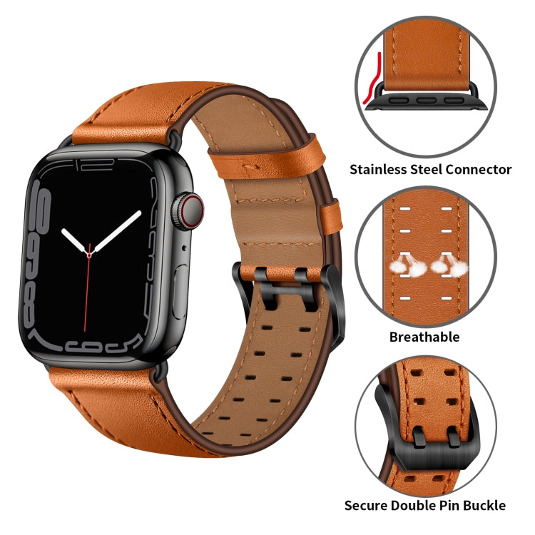 Frendorf | Doppelte Schnallen Lederarmband für Apple Watch Series 9&8&7 41mm / SE 3&SE 2&6&SE&5&4 40mm / 3&2&1 38mm (Braun Schwarz Schnalle)