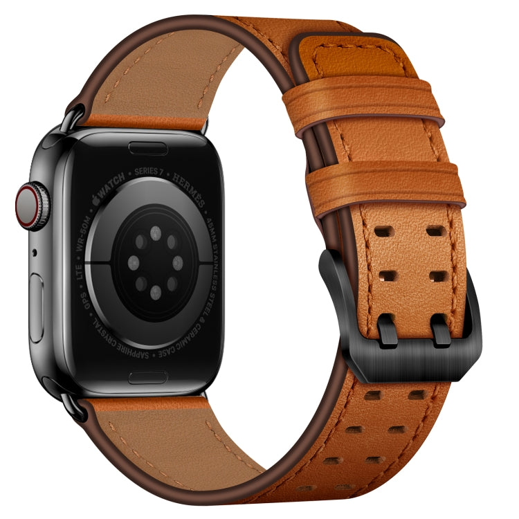 Frendorf | Doppelte Schnallen Lederarmband für Apple Watch Series 9&8&7 41mm / SE 3&SE 2&6&SE&5&4 40mm / 3&2&1 38mm (Braun Schwarz Schnalle)