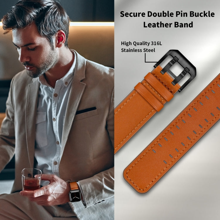 Frendorf | Doppelte Schnallen Lederarmband für Apple Watch Series 9&8&7 41mm / SE 3&SE 2&6&SE&5&4 40mm / 3&2&1 38mm (Braun Schwarz Schnalle)