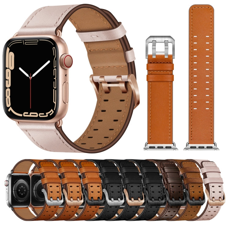Frendorf | Doppelte Schnallen Lederarmband für Apple Watch Series 9&8&7 41mm / SE 3&SE 2&6&SE&5&4 40mm / 3&2&1 38mm (Braun Schwarz Schnalle)