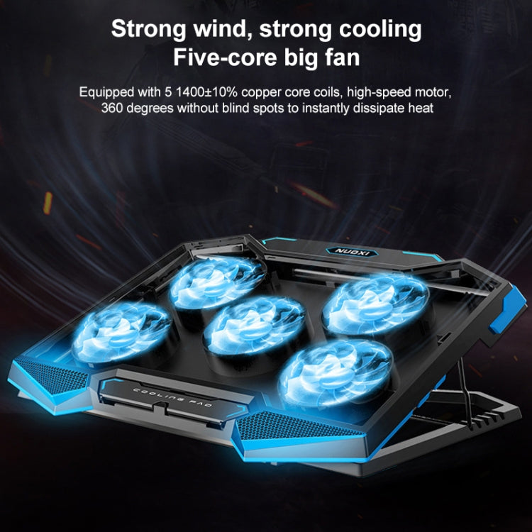 Frendorf | 5 Fan 2 USB Hebe Klapp Laptop Kühlständer (Schwarz Blau)