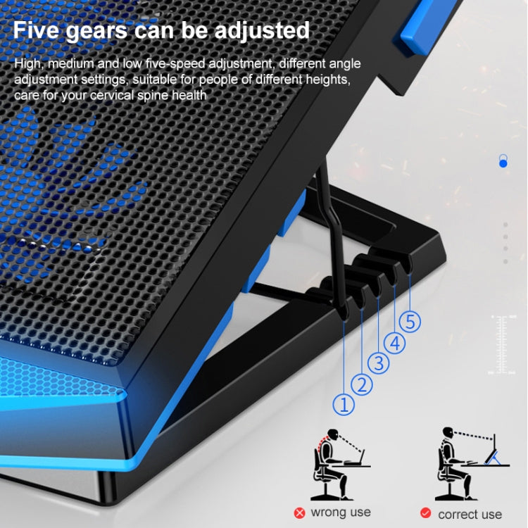 Frendorf | 5 Fan 2 USB Hebe Klapp Laptop Kühlständer (Schwarz Blau)
