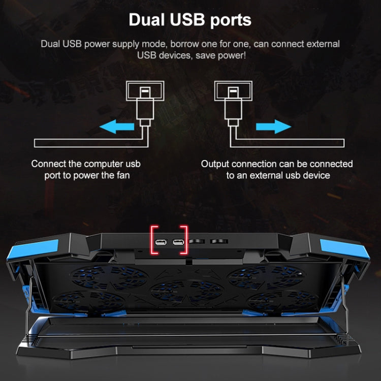 Frendorf | 5 Fan 2 USB Hebe Faltbares Laptop Kühlständer (Blau Rot)