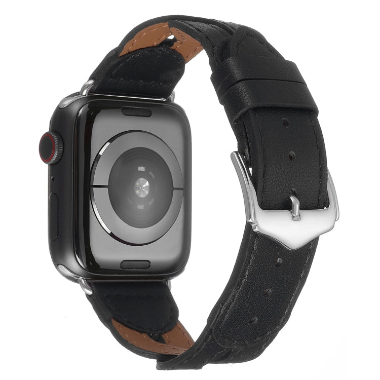 Frerndorf | Twist Genähtes Echtes Leder Uhrband Für Apple Watch Series 9&8&7 41mm / SE 3&SE 2&6&SE&5&4 40mm / 3&2&1 38mm (Schwarz)