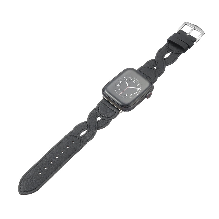 Frerndorf | Twist Genähtes Echtes Leder Uhrband Für Apple Watch Series 9&8&7 41mm / SE 3&SE 2&6&SE&5&4 40mm / 3&2&1 38mm (Schwarz)