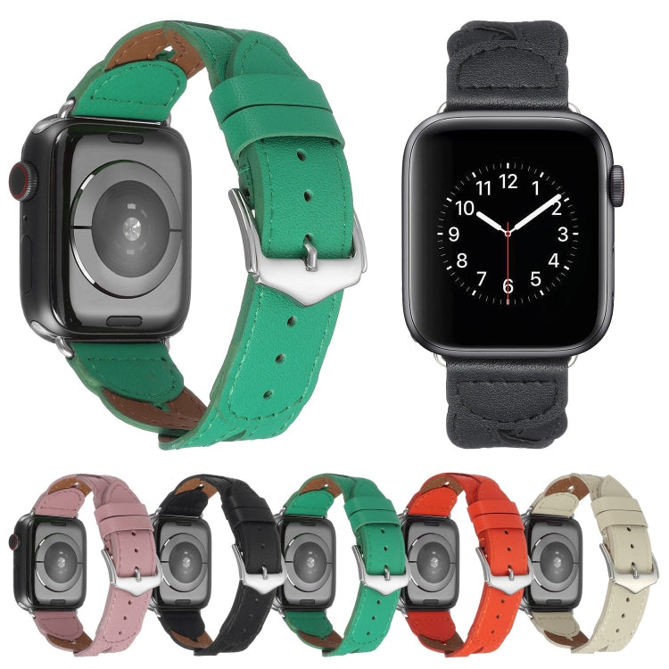 Frerndorf | Twist Genähtes Echtes Leder Uhrenarmband Für Apple Watch Series 9&8&7 41mm / SE 3&SE 2&6&SE&5&4 40mm / 3&2&1 38mm (Grün)