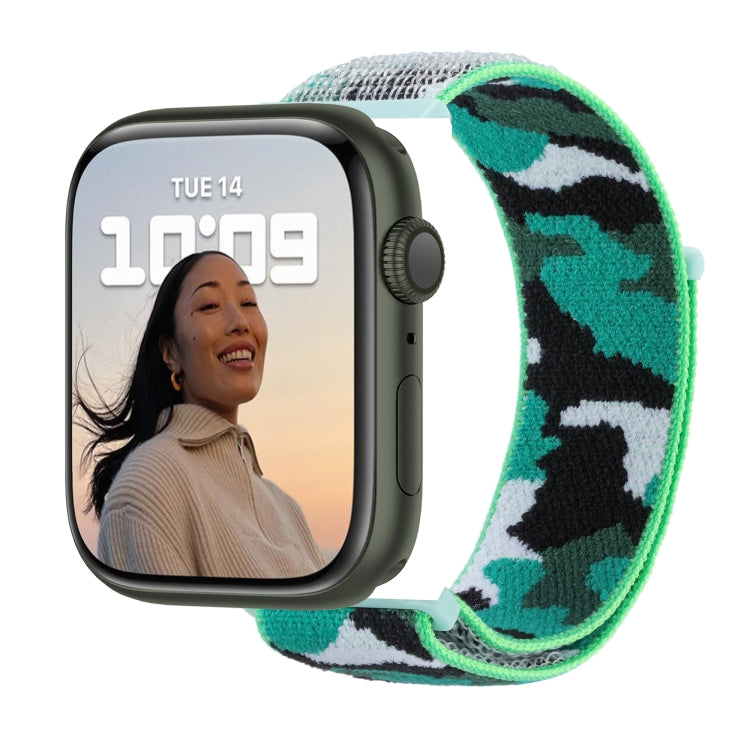 Frerndorf | Nylon Loop Watch Band für Apple Watch Ultra 49mm & Watch Ultra 2 49mm / Series 9 & 8 & 7 45mm / SE 3 & SE 2 & 6 & SE & 5 & 4 44mm / 3 & 2 & 1 42mm (Dunkelgrün Camouflage)