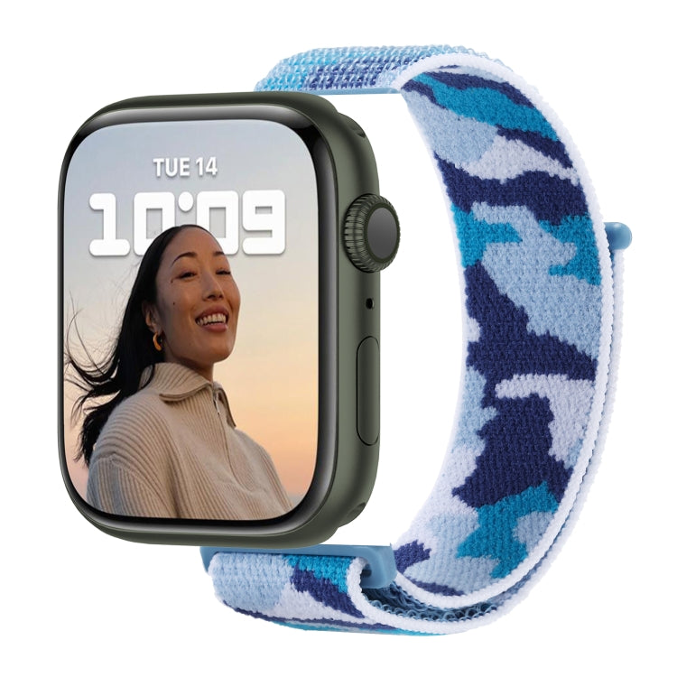 Frerndorf | Nylon Loop Uhrband für Apple Watch Ultra 49mm & Watch Ultra 2 49mm / Series 9 & 8 & 7 45mm / SE 3 & SE 2 & 6 & SE & 5 & 4 44mm / 3 & 2 & 1 42mm (Blaue Tarnung)