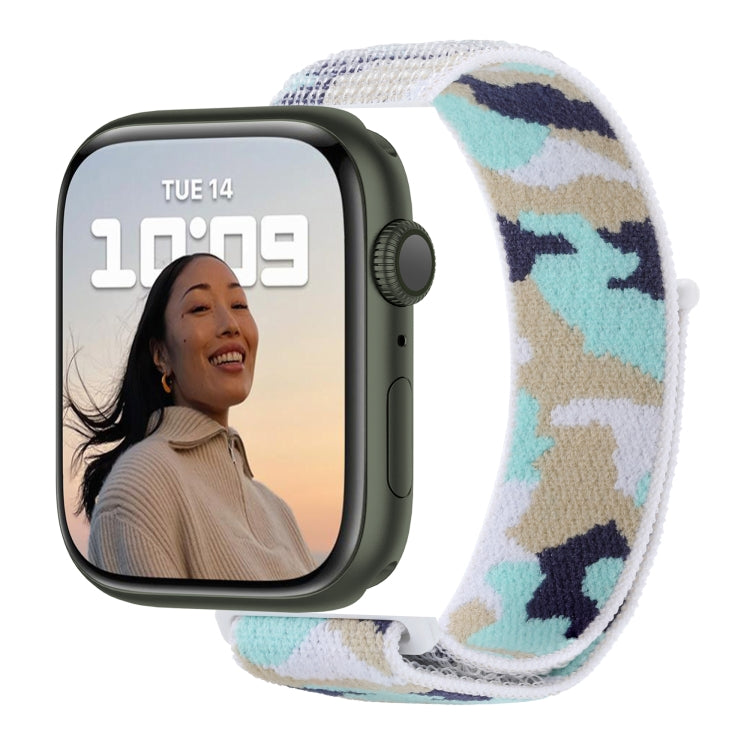 Frerndorf | Nylon Loop-Uhrenarmband für Apple Watch Ultra 49mm & Watch Ultra 2 49mm / Series 9 & 8 & 7 45mm / SE 3 & SE 2 & 6 & SE & 5 & 4 44mm / 3 & 2 & 1 42mm (Hellblau Camouflage)