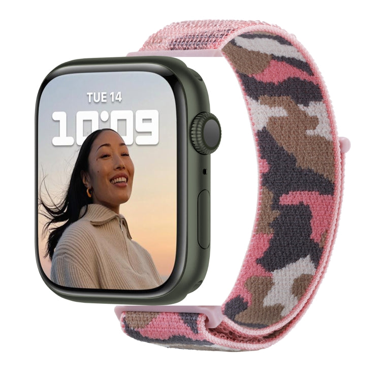 Frerndorf | Nylon Loop-Uhrenarmband für Apple Watch Series 9&8&7 41mm / SE 3&SE 2&6&SE&5&4 40mm / 3&2&1 38mm (Rosa Camouflage)