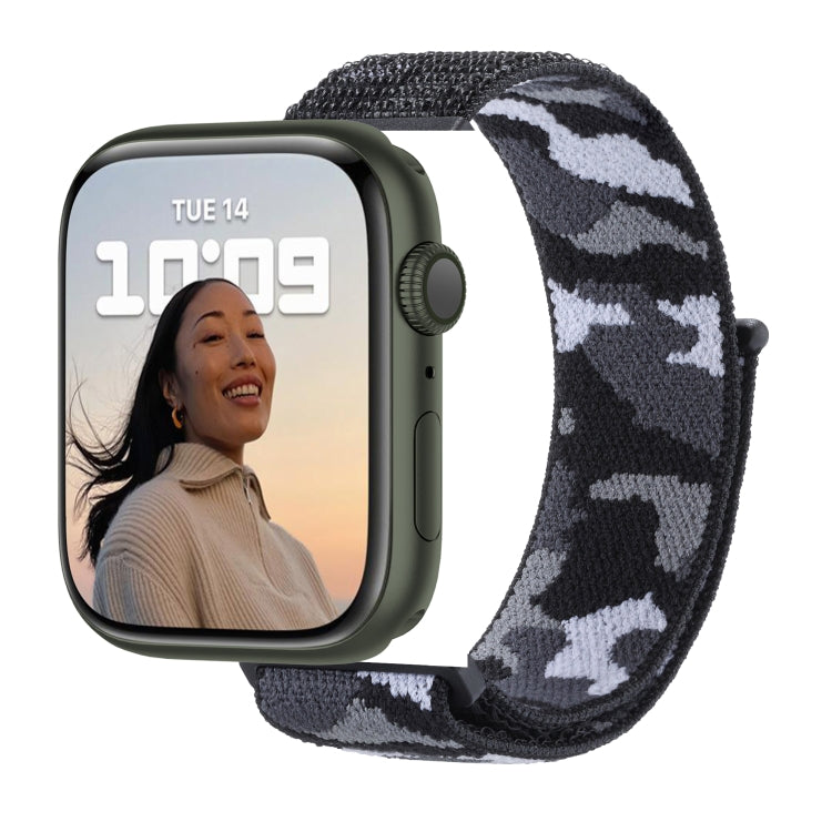 Frerndorf | Nylon Loop Uhrenarmband für Apple Watch Series 9&8&7 41mm / SE 3&SE 2&6&SE&5&4 40mm / 3&2&1 38mm (Schwarz Camouflage)