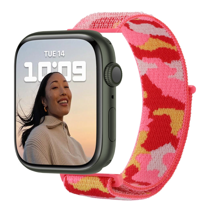 Frerndorf | Nylon Loop Uhrband für Apple Watch Series 9&8&7 41mm / SE 3&SE 2&6&SE&5&4 40mm / 3&2&1 38mm(Rote Camouflage)