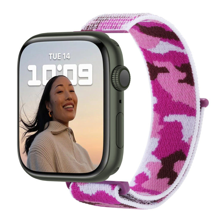 Frerndorf | Nylon Loop-Uhrenarmband für Apple Watch Series 9&8&7 41mm / SE 3&SE 2&6&SE&5&4 40mm / 3&2&1 38mm (Lila Camouflage)