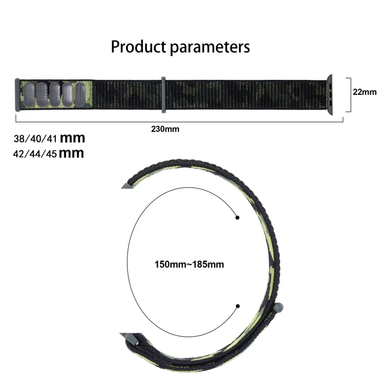 Frerndorf | Nylon Loop Uhrenarmband für Apple Watch Series 9&8&7 41mm / SE 3&SE 2&6&SE&5&4 40mm / 3&2&1 38mm (Armeegrün Tarnmuster)
