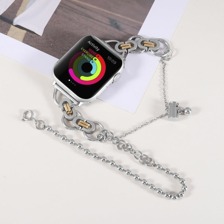Frendorf | Doppelketten 2-Perlen Edelstahl Armband für Apple Watch Ultra 49mm&Watch Ultra 2 49mm / Series 9&8&7 45mm / SE 3&SE 2&6&SE&5&4 44mm / 3&2&1 42mm (Silber und Gold)