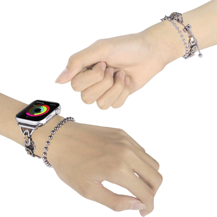 Frendorf | Doppelketten 2-Perlen Edelstahl Armband für Apple Watch Ultra 49mm&Watch Ultra 2 49mm / Series 9&8&7 45mm / SE 3&SE 2&6&SE&5&4 44mm / 3&2&1 42mm (Silber und Gold)