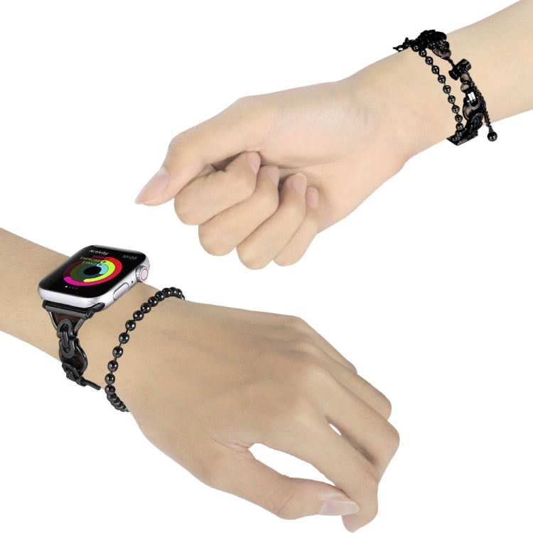 Frendorf | Doppelkette 2-Perlen Edelstahl-Uhrenarmband für Apple Watch Series 9&8&7 41mm / SE 3&SE 2&6&SE&5&4 40mm / 3&2&1 38mm (Schwarz)