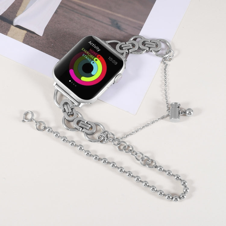 Frendorf | Doppelkette 2-Perlen Edelstahl-Uhrenband für Apple Watch Series 9&8&7 41mm / SE 3&SE 2&6&SE&5&4 40mm / 3&2&1 38mm (Silber)