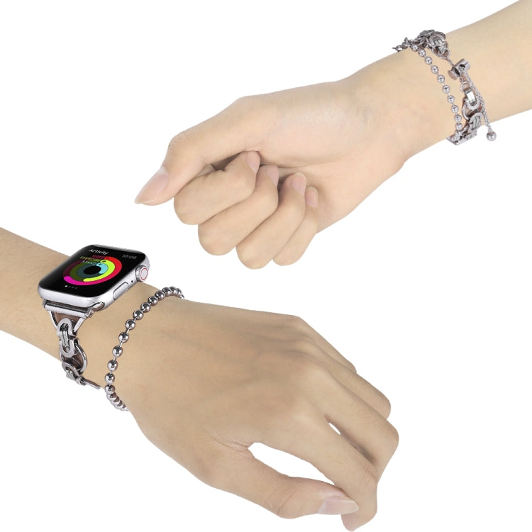 Frendorf | Doppelkette 2-Perlen Edelstahl-Uhrenband für Apple Watch Series 9&8&7 41mm / SE 3&SE 2&6&SE&5&4 40mm / 3&2&1 38mm (Silber)