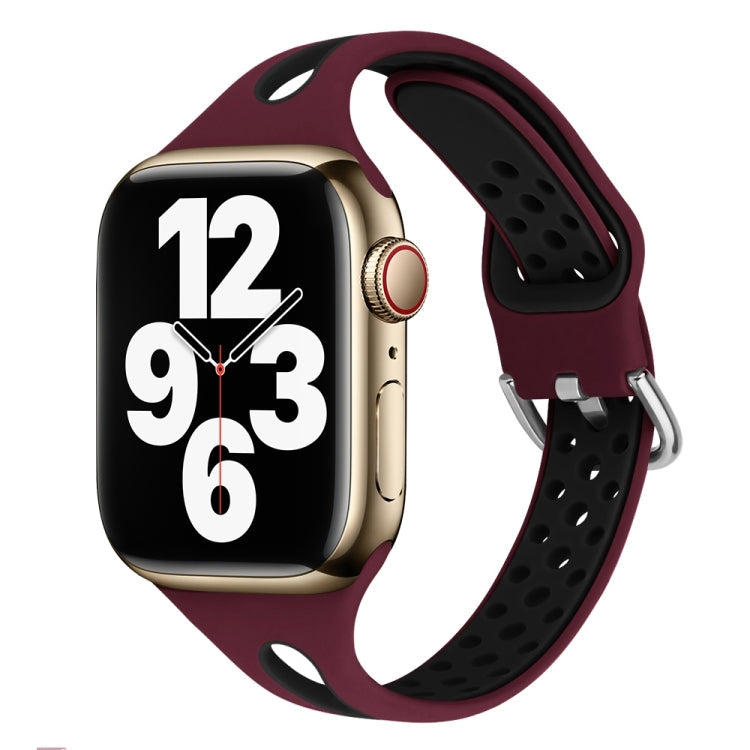 Frerndorf | Wassertropfen Silikon Uhrband für Apple Watch Series 9&8&7 41mm / SE 3&SE 2&6&SE&5&4 40mm / 3&2&1 38mm (Weinrot und Schwarz)