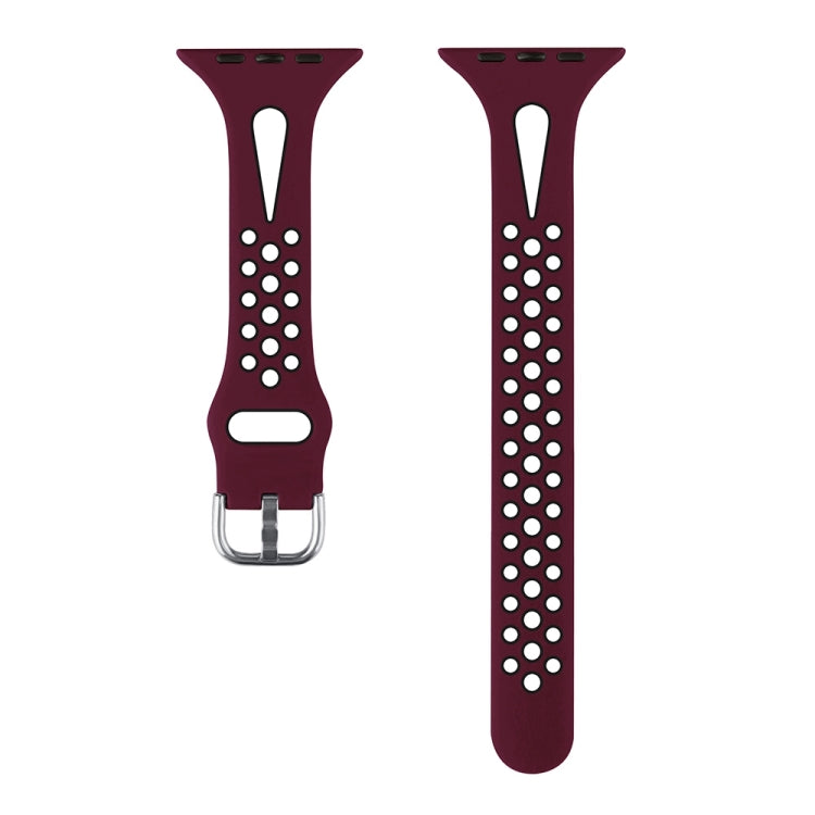 Frerndorf | Wassertropfen Silikon Uhrband für Apple Watch Series 9&8&7 41mm / SE 3&SE 2&6&SE&5&4 40mm / 3&2&1 38mm (Weinrot und Schwarz)