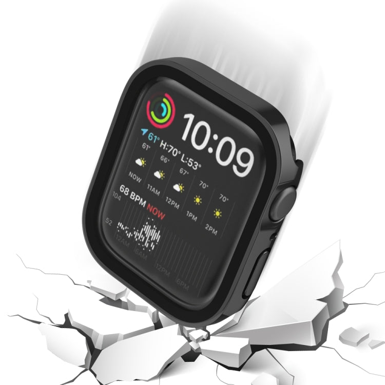 Frerndorf | Life Waterproof 2 in 1 PC Rahmen + Gehärtete Glas Schutzhülle für Apple Watch Series 9 / 8 / 7 45mm (Schwarz)