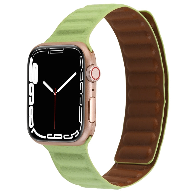 Frerndorf | Magnetisches Zwei-Farben Loop Dünnes Leder Armband für Apple Watch Ultra 49mm & Watch Ultra 2 49mm / Serie 9 & 8 & 7 45mm / SE 3 & SE 2 & 6 & SE & 5 & 4 44mm / 3 & 2 & 1 42mm (Grasgrün)