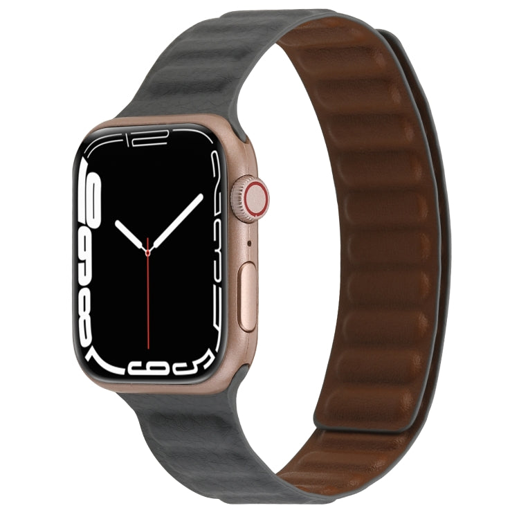 Frerndorf | Magnetisches Zwei-Farben Loop Slim Leder Armband für Apple Watch Ultra 49mm & Watch Ultra 2 49mm / Series 9 & 8 & 7 45mm / SE 3 & SE 2 & 6 & SE & 5 & 4 44mm / 3 & 2 & 1 42mm (Grau)