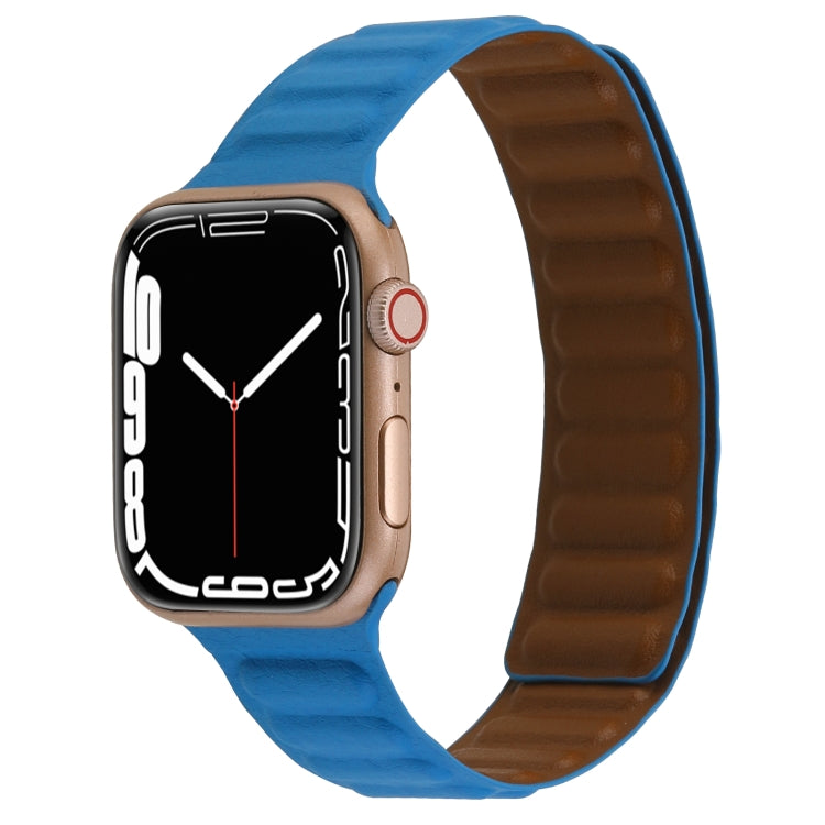 Frerndorf | Magnetisches Zwei-Farben Loop Slim Leder Uhr Band Für Apple Watch Ultra 49mm&Watch Ultra 2 49mm / Series 9&8&7 45mm / SE 3&SE 2&6&SE&5&4 44mm / 3&2&1 42mm(Chrysanthemen Blau)