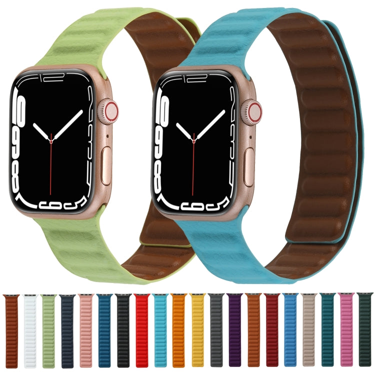 Frerndorf | Magnetisches Zwei-Farben Loop Dünnes Leder Armband für Apple Watch Ultra 49mm & Watch Ultra 2 49mm / Serie 9 & 8 & 7 45mm / SE 3 & SE 2 & 6 & SE & 5 & 4 44mm / 3 & 2 & 1 42mm (Grasgrün)
