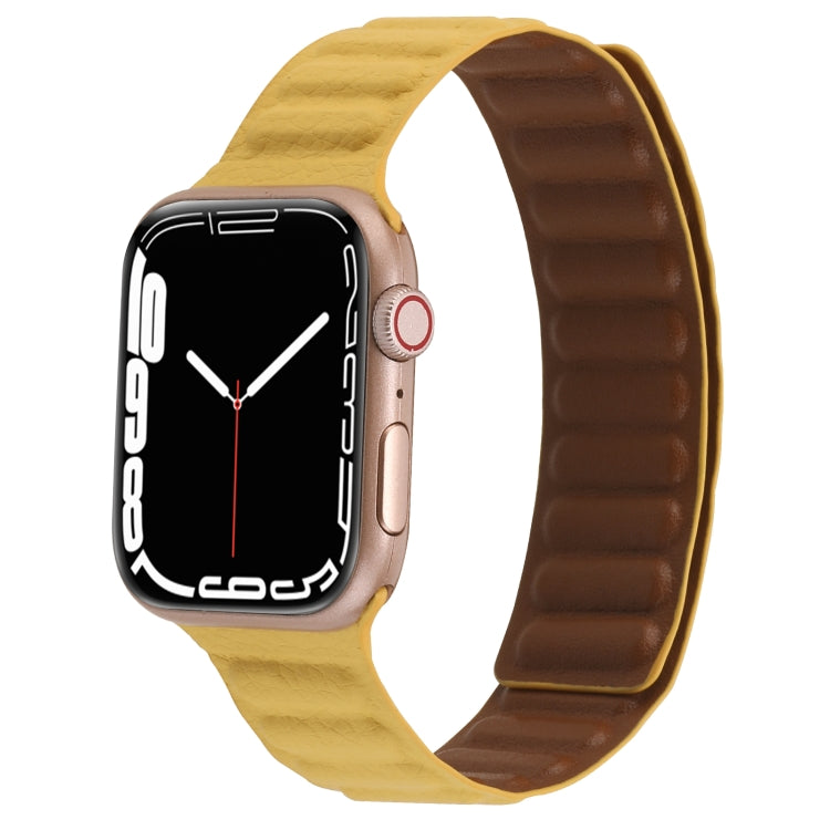 Frerndorf | Magnetisches zweifarbiges Loop Slim Lederarmband für Apple Watch Series 9&8&7 41mm / SE 3&SE 2&6&SE&5&4 40mm / 3&2&1 38mm(Gelb)