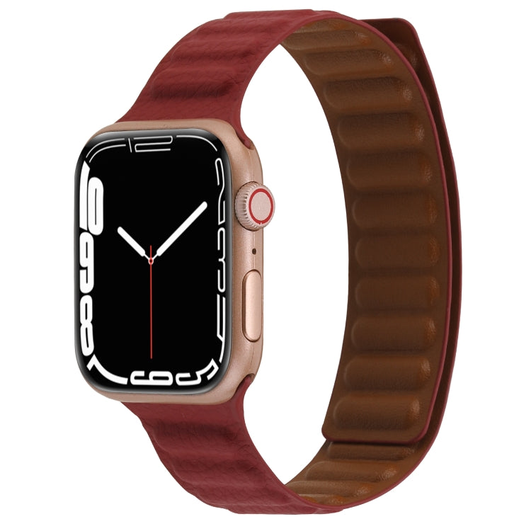 Frerndorf | Magnetisches zwei-farbiges Loop Slim Leder Uhrband für Apple Watch Series 9&8&7 41mm / SE 3&SE 2&6&SE&5&4 40mm / 3&2&1 38mm (Weinrot)