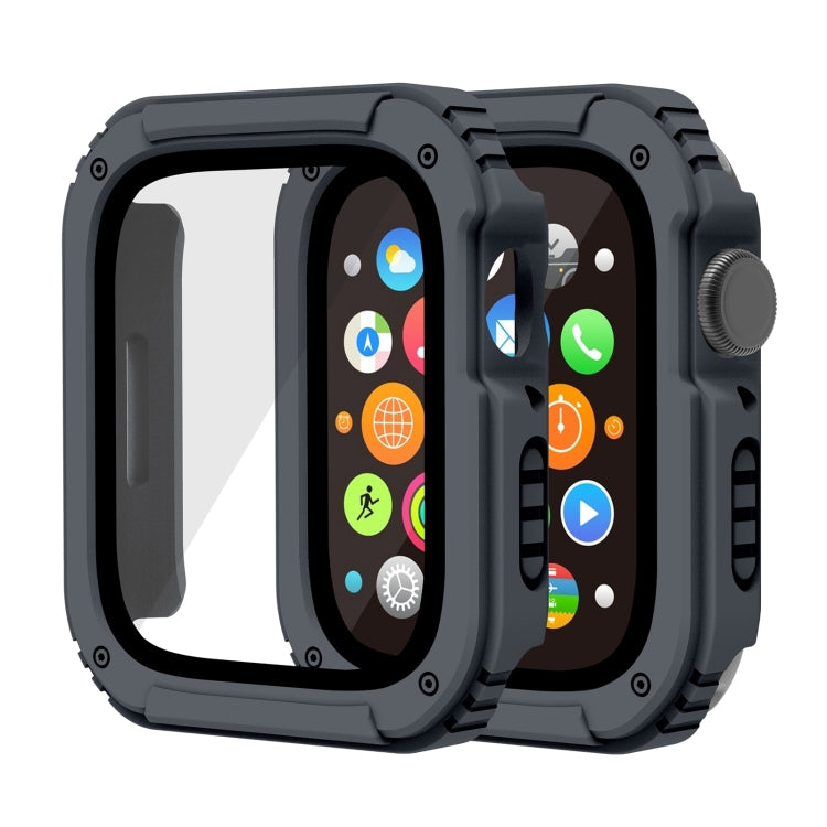 Frendorf | 2 in 1 Bildschirm gehärtetes Glasfolie Schutzhülle für Apple Watch Series 9 / 8 / 7 41mm (Dunkelgrau)