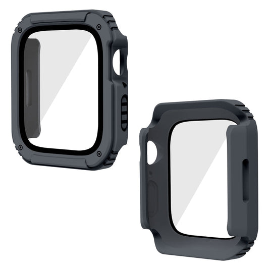 Frendorf | 2 in 1 Bildschirm gehärtetes Glasfolie Schutzhülle für Apple Watch Series 9 / 8 / 7 41mm (Dunkelgrau)