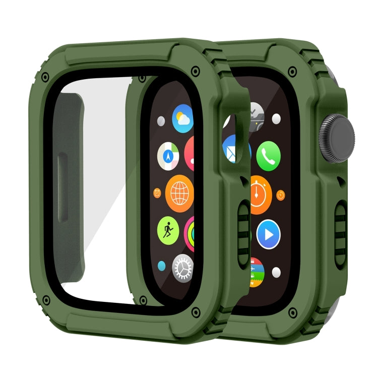 Frendorf | 2 in 1 Bildschirm Schutzglas Folie Schutzhülle für Apple Watch Series 6 / 5 / 4 / SE 44mm (Armee Grün)