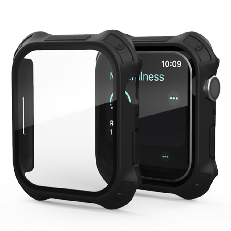 Frendorf | 2 in 1 Frosted PC Rahmen + Bildschirm Gehärtetes Glas Film Schutzhülle Für Apple Watch Series 9 / 8 / 7 45mm (Schwarz)