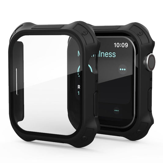 Frendorf | 2 in 1 Frosted PC Rahmen + gehärtete Glasfolie Schutzcase für Apple Watch Series 9 / 8 / 7 41mm (Schwarz)
