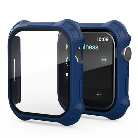 Frendorf | 2 in 1 Frosted PC-Rahmen + Bildschirm gehärtete Glasfolie Schutzhülle für Apple Watch Series 9 / 8 / 7 41mm (Blau)