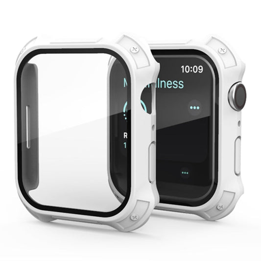 Frendorf | 2 in 1 Frosted PC-Rahmen + gehärtete Glasfolie Schutzcase für Apple Watch Series 9 / 8 / 7 41mm (Weiß)