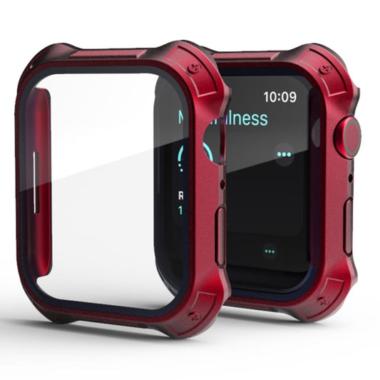 Frendorf | 2 in 1 PC-Rahmen + Bildschirm gehärtete Glasfolie Schutzhülle für Apple Watch Series 9 / 8 / 7 45mm (Rot)