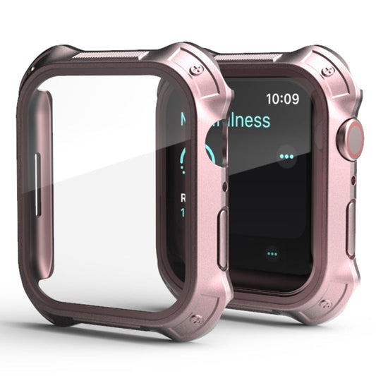 Frendorf | 2 in 1 PC-Rahmen + Bildschirm Schutzglas-Folie Schutzhülle für Apple Watch Series 9 / 8 / 7 45mm (Roségold)