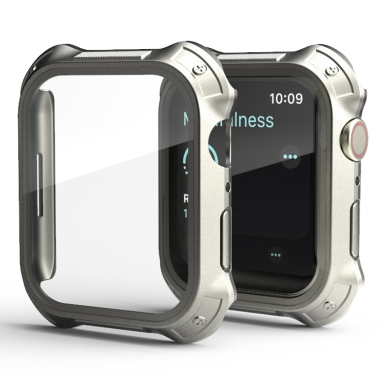 Frendorf | 2 in 1 PC Rahmen + Bildschirm gehärtete Glasfolie Schutzhülle für Apple Watch Series 9 / 8 / 7 45mm (Starlight)