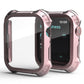 Frendorf | 2 in 1 PC-Rahmen + Bildschirm gehärtetes Glas Folie Schutzhülle für Apple Watch Series 9 / 8 / 7 41mm(Roségold)
