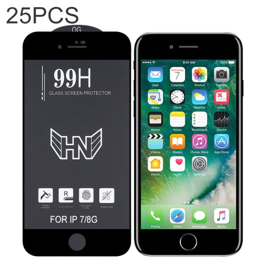 Frendorf | 25 PCS Hoch Aluminium Große Bogen Vollbild Gehärtetes Glas Film für iPhone 8 / 7