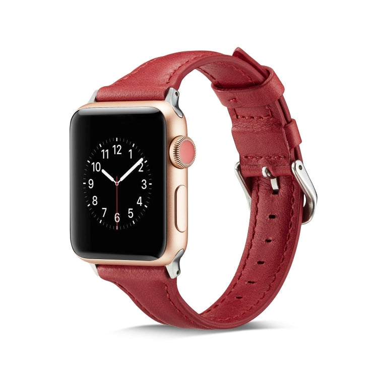 Frendorf | Für Apple Watch 5/4 40mm & 3/2/1 38mm Dünnes Lederuhrband (Rot)