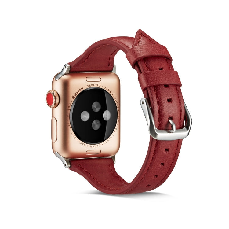 Frendorf | Für Apple Watch 5/4 40mm & 3/2/1 38mm Dünnes Lederuhrband (Rot)